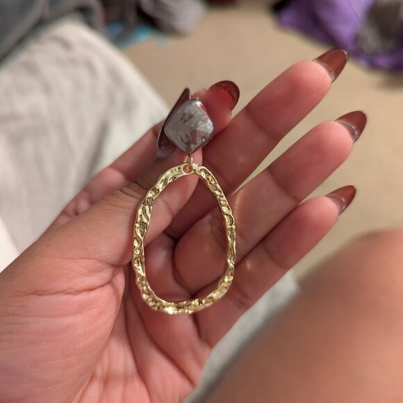 A New Day Textured Post with Organic Simulated Pearl Drop Earrings - Picture 4 of 4